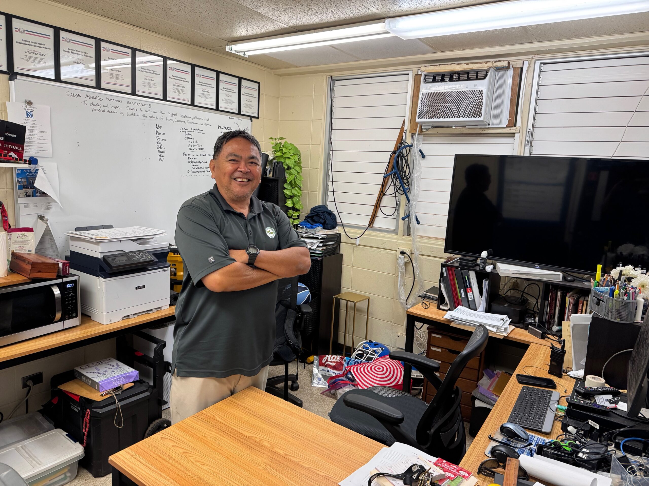 Mike Ban, the Maui High School athletic director, will miss brainstorming breakfasts with Jamie Yap, who is retiring on Dec, 20. HJI / ROB COLLIAS photo