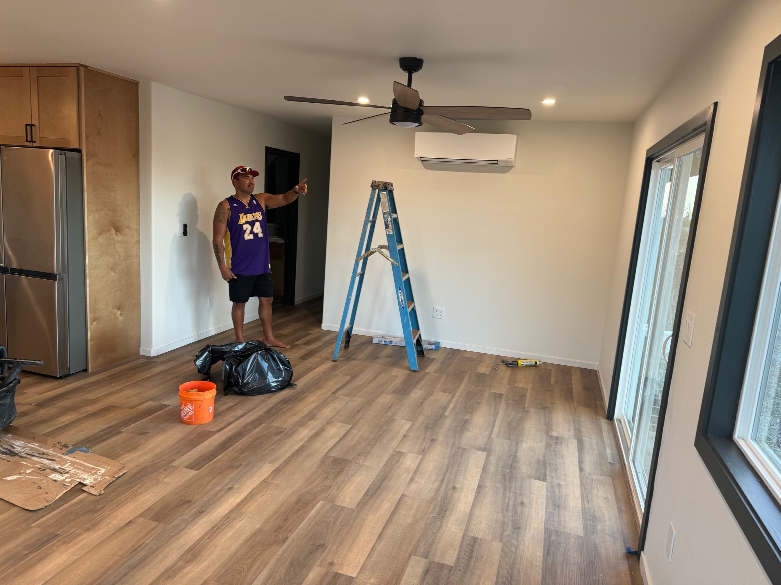 Mau Ah Hee stands in the living room of his home on Komo Mai Street. The Ah Hee home is the first completed that was destroyed in the Lahaina wildfire on Aug. 8, 2023. HJI / ROB COLLIAS photo