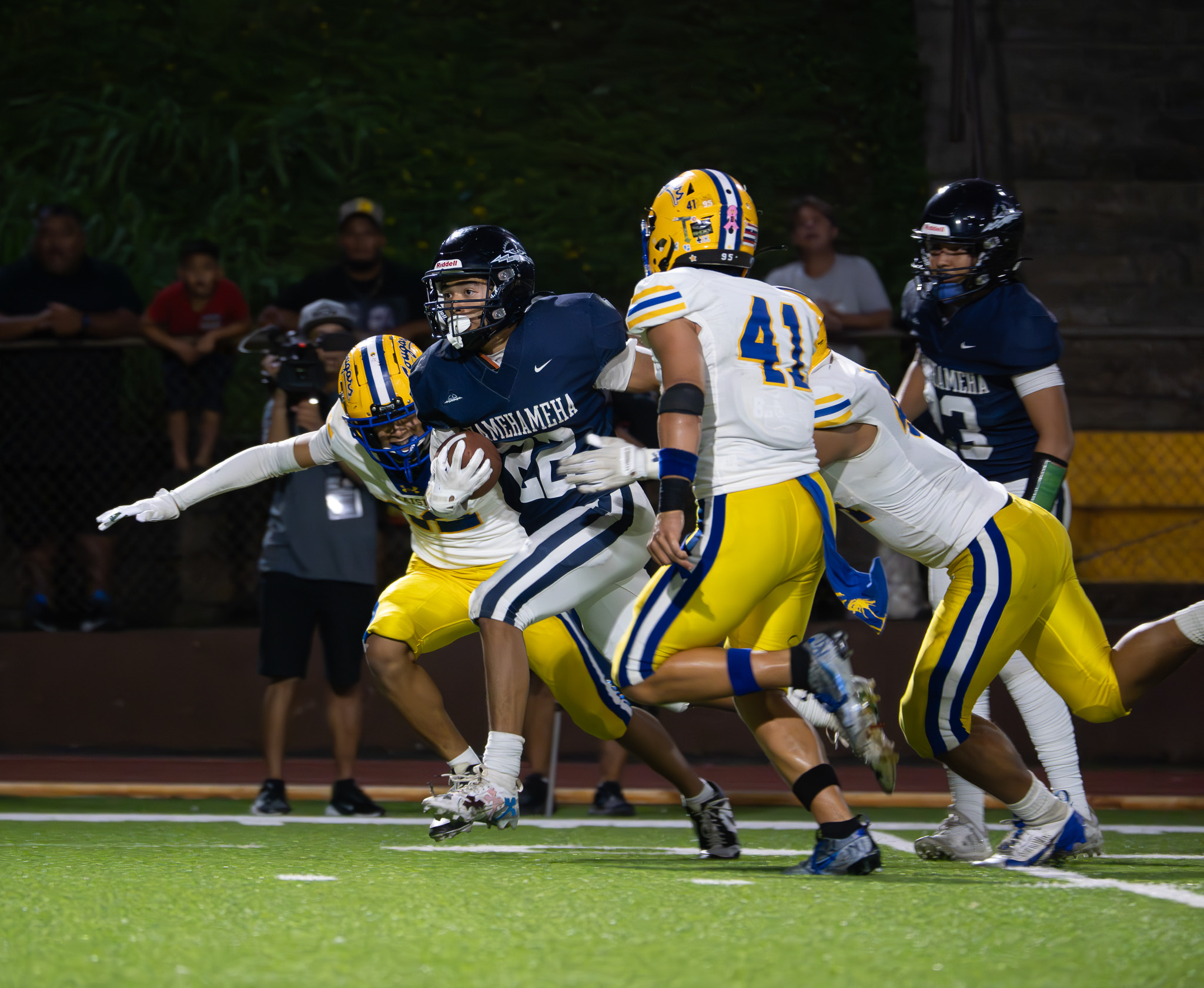 Kamehameha Maui state football champion Zedekiah Campbell ran for 239 yards and a touchdown in the Warriors' 37-14 win over Kaiser on Saturday in the Division II state title game. Photo courtesy of Kamehameha Schools Maui.